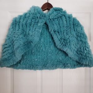 BCBG MAXAZRIA turquoise rabbit fur shrug